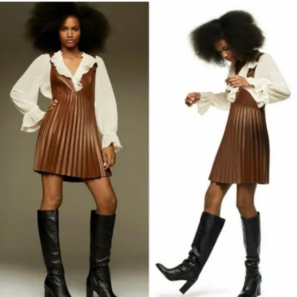 Zara Dresses & Skirts - NWT Zara Faux Leather Pinafore Mini Dress